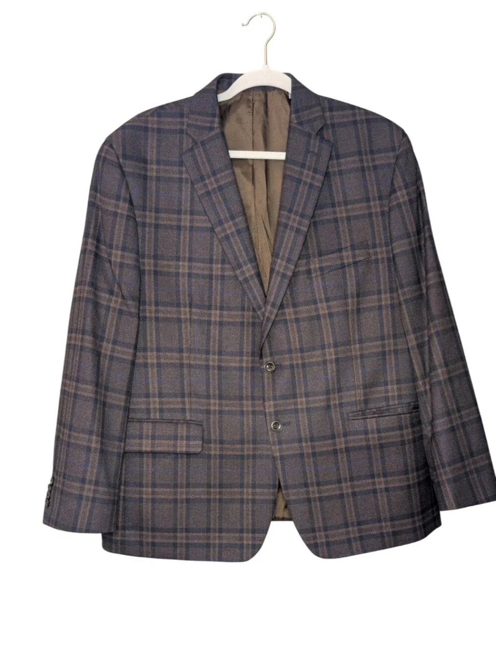 Michael Kors Men's Plaid Sport Coat Blazer Jacket Blue Brown Check Size 44 S